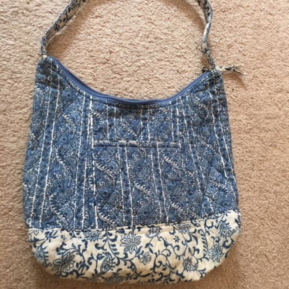 Lily Waters Expressions Quilted Floral Shoulder Zip Bag Blue White - Picture 2 of 16